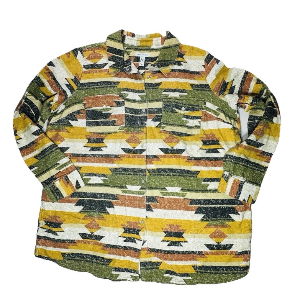 Canyon Retreat Top 2XL Aztec Tribal Flannel Shacket Shirt Snap